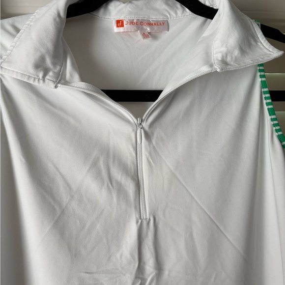 Jude Connally Sleeveless Zip Polo Top White with Green Trim Size Small - Picture 2 of 3